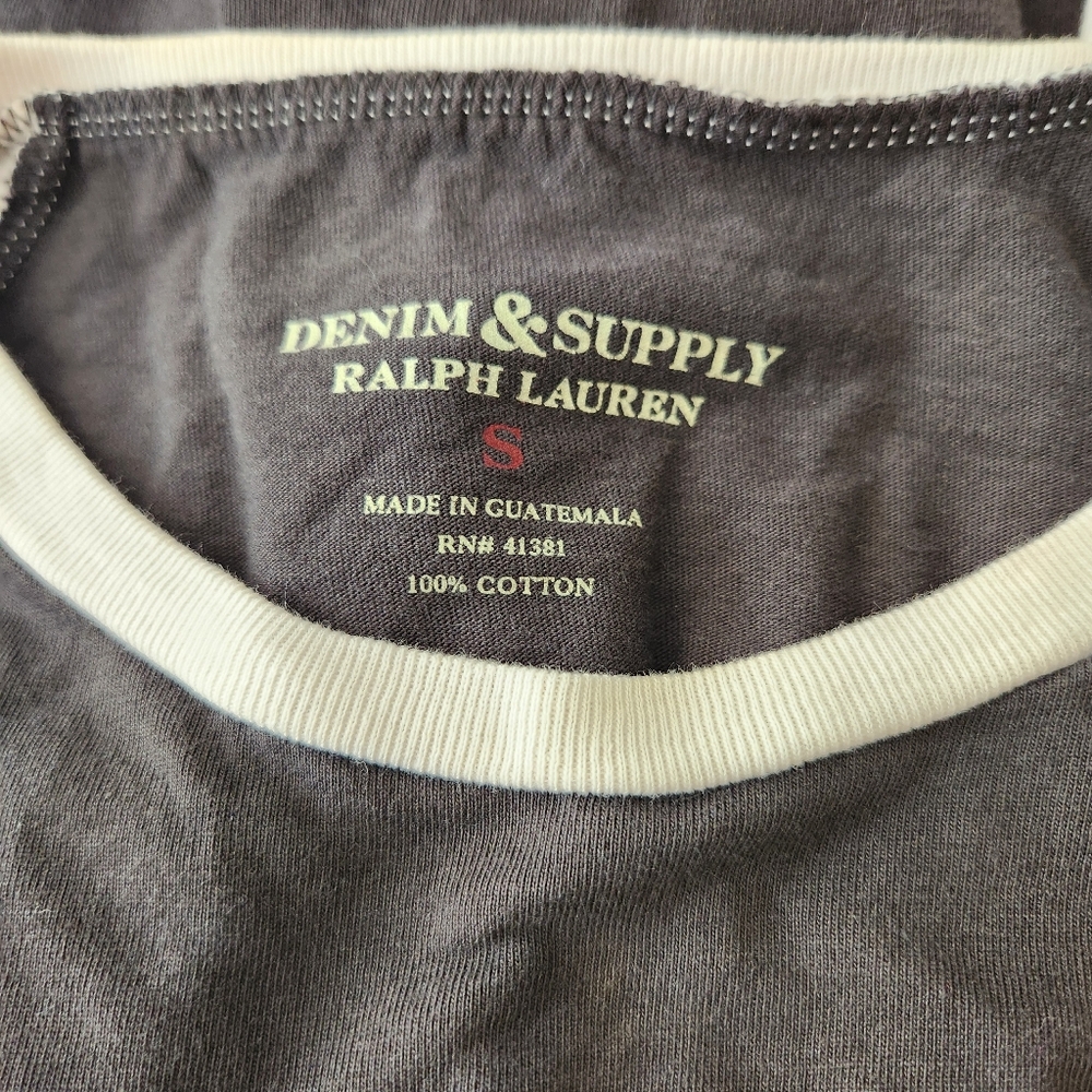 Ralph Lauren Denim & Supply Gray Sz S Eagle Graphic Raglan Tee Y2K Biker Grunge - Picture 7 of 9